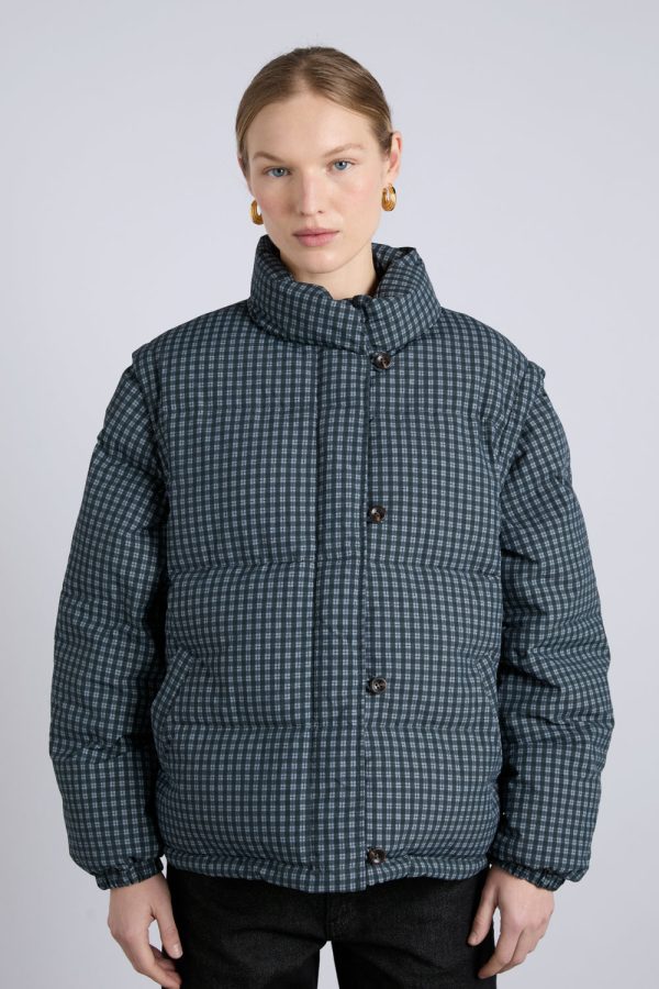 pearl check puffer - navy gingham - Image 2