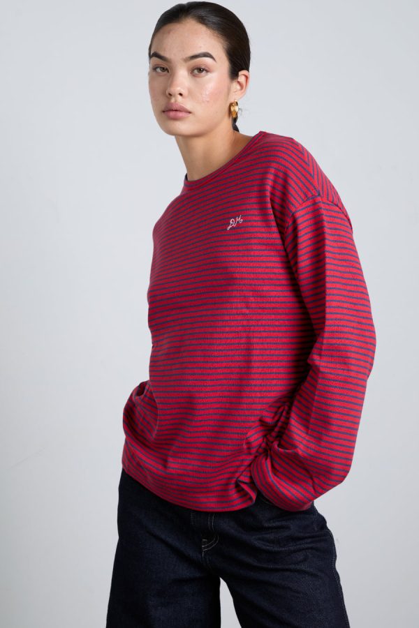 red and navy  stripe long sleeve top - Image 4