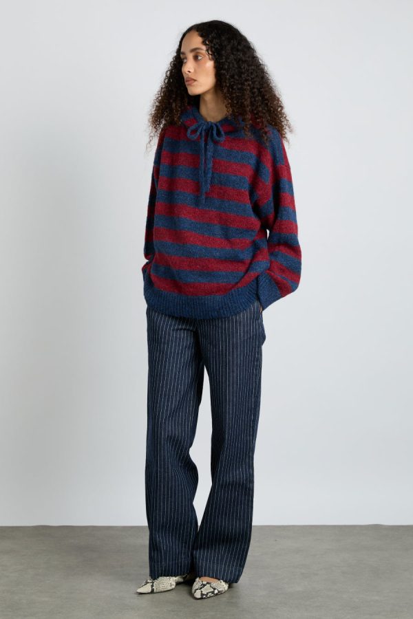 riley knit hoodie - red navy stripe - Image 2