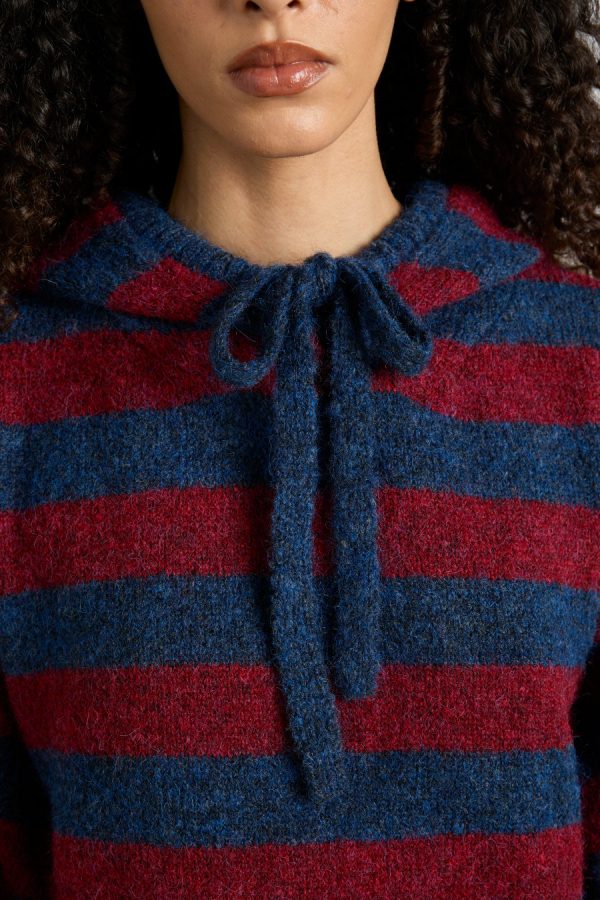riley knit hoodie - red navy stripe - Image 3