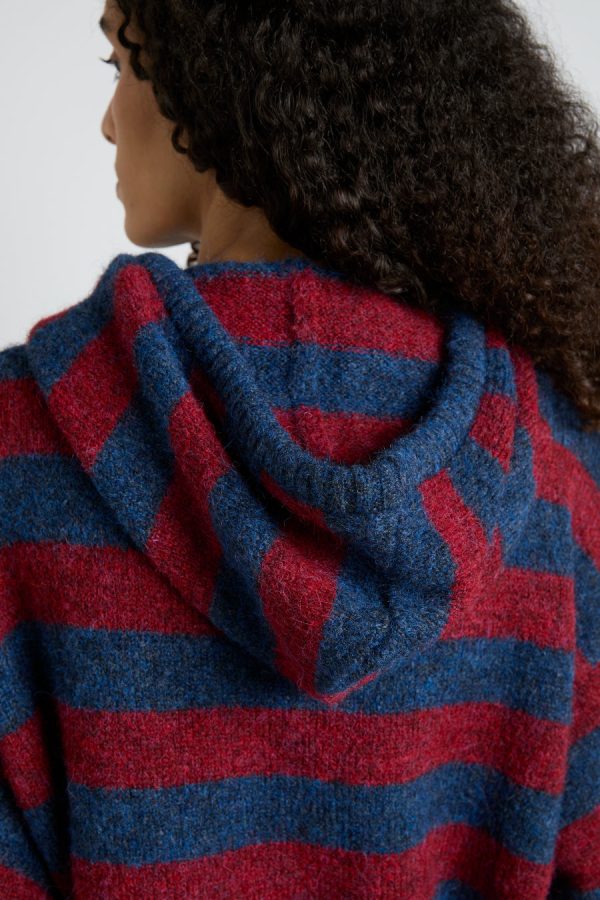 riley knit hoodie - red navy stripe - Image 4