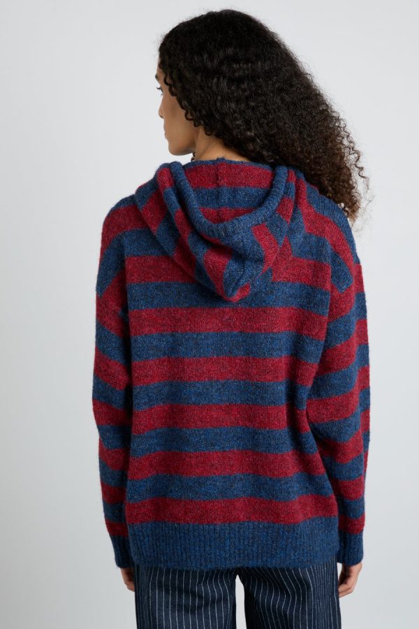 riley knit hoodie - red navy stripe - Image 5