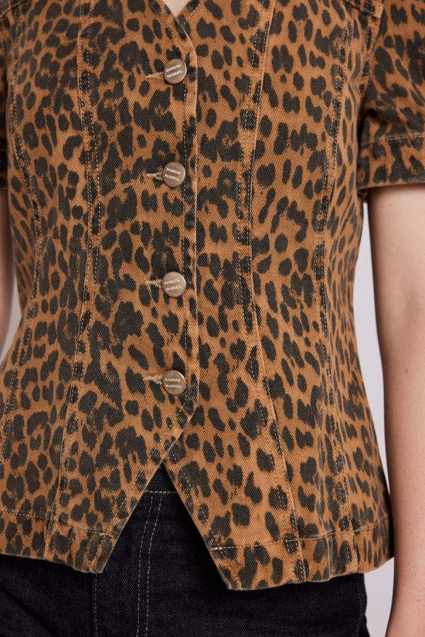 shell denim top - leopard - Image 3