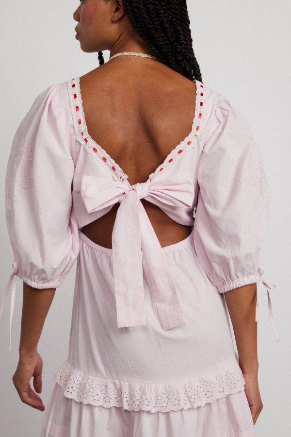 rebecca bow back dress - pink broderie - Image 2
