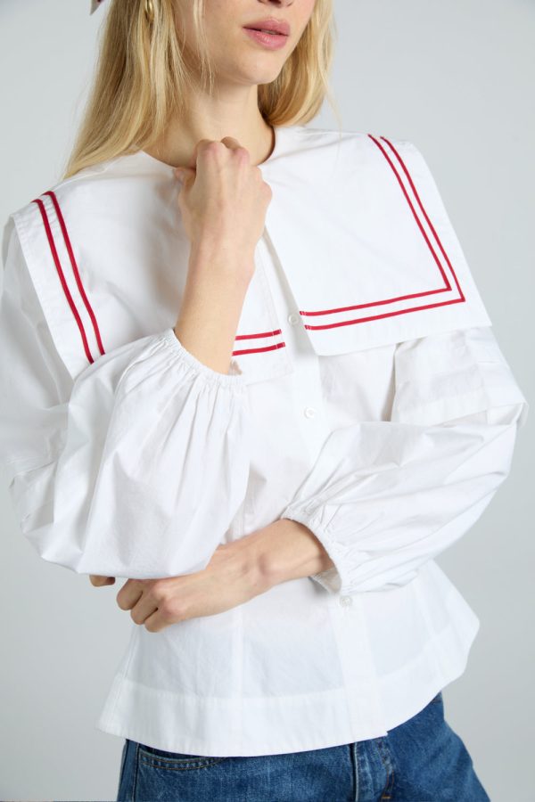 elise blouse - white with red piping - Image 3