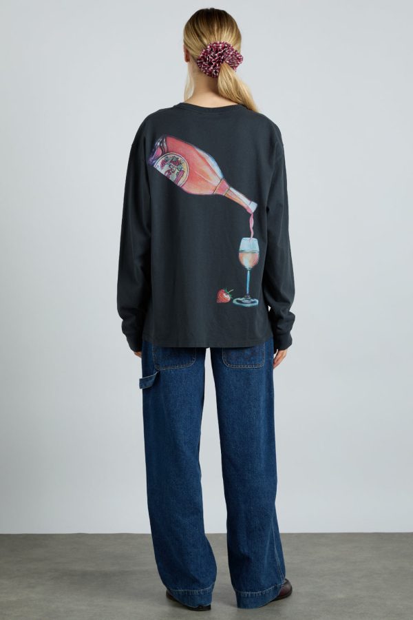 rose wine long sleeve tee- charcoal - Image 3