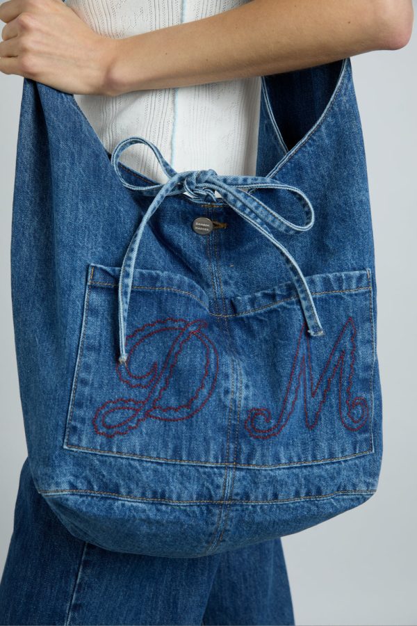 denim sling bag with pocket detail - Image 2