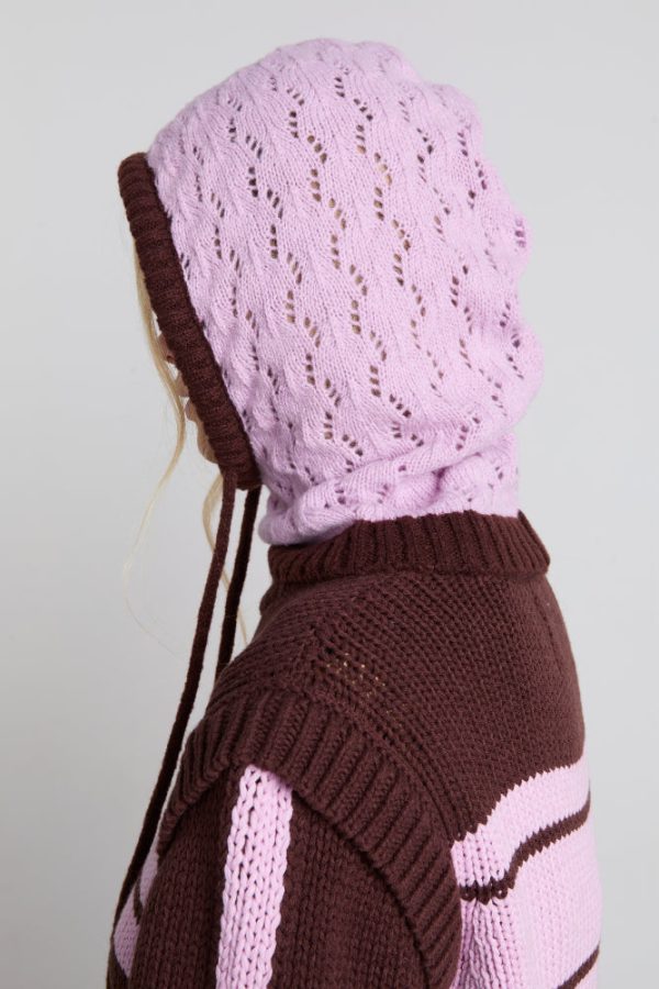 pointelle hood in pink u0026 choc - Image 4