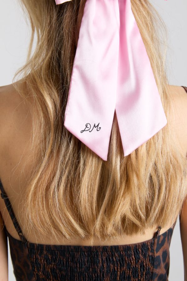 rosette bow clip - pink u0026 black satin - Image 3