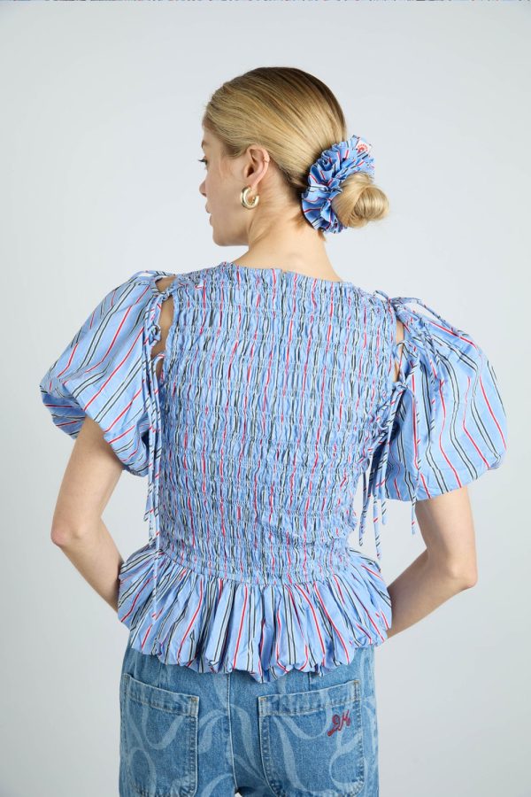 garter scrunchie in blue stripe - Image 2