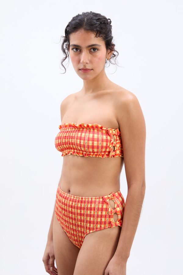 shirred bow bikini top - orange gingham - Image 3