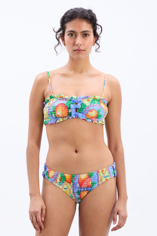 jessie shirred bow bikini top - orange print