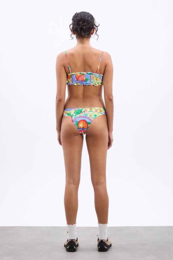 jessie shirred bow bikini top - orange print - Image 2
