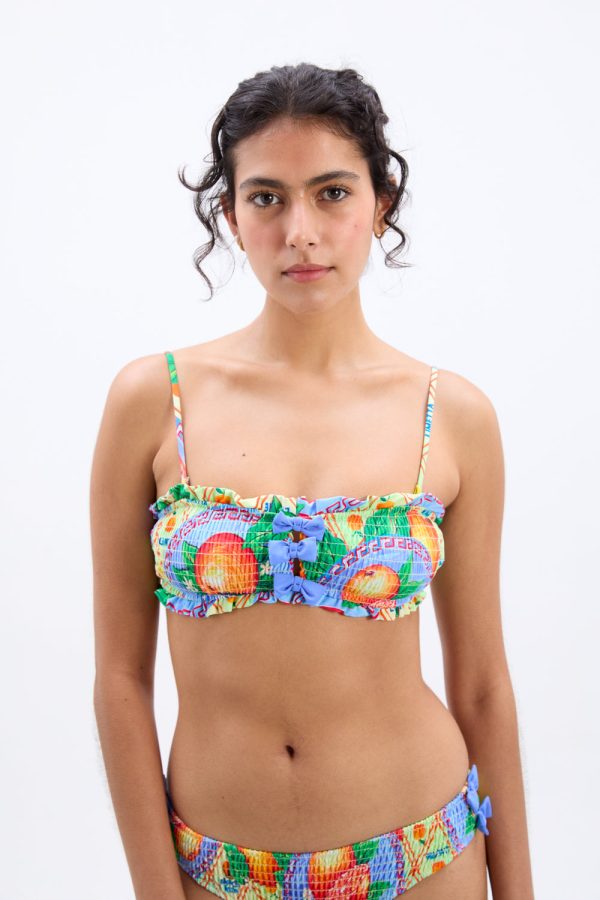 jessie shirred bow bikini top - orange print - Image 4