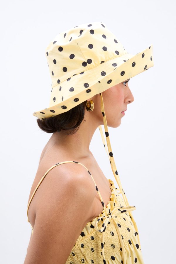 sunhat in butter yellow u0026 black polka dot - Image 2