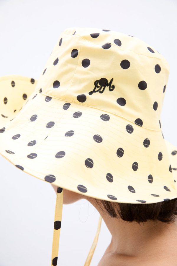 sunhat in butter yellow u0026 black polka dot - Image 3