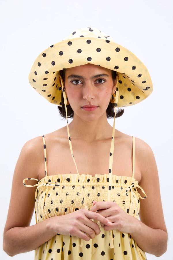 sunhat in butter yellow u0026 black polka dot - Image 4