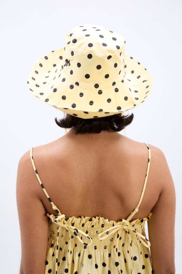 sunhat in butter yellow u0026 black polka dot - Image 5
