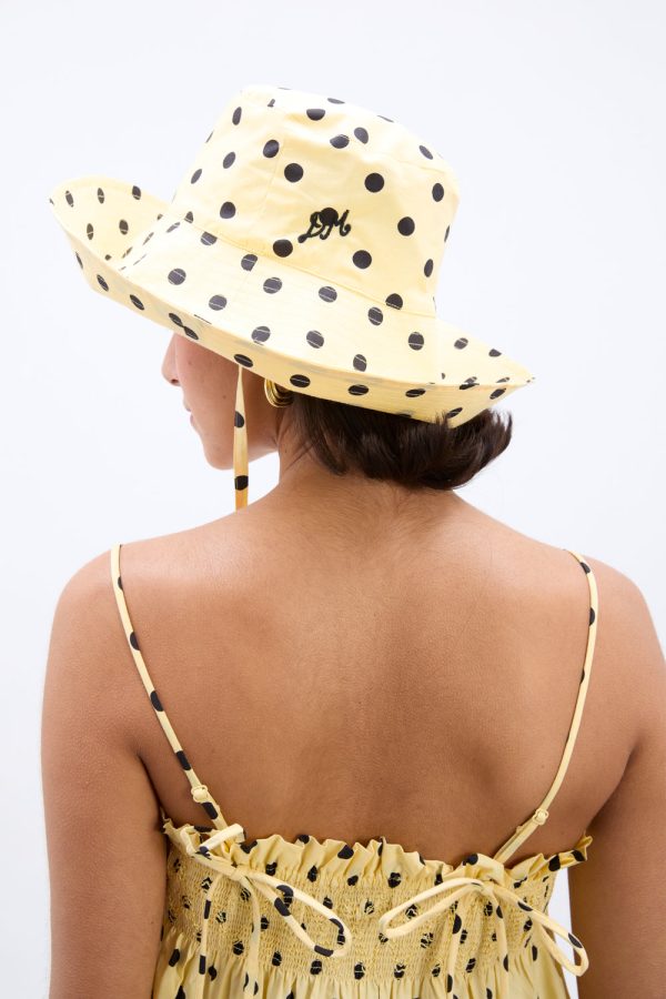 sunhat in butter yellow u0026 black polka dot - Image 6