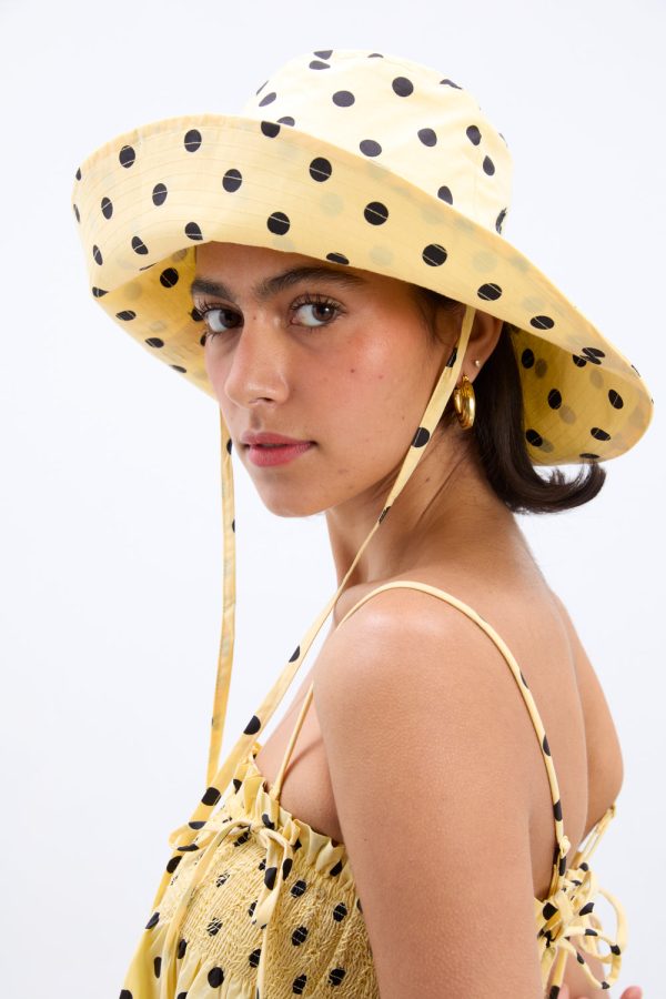 sunhat in butter yellow u0026 black polka dot - Image 7